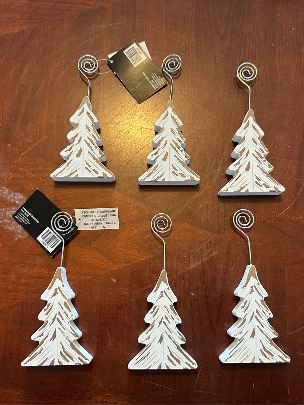 Set of 6 White Rustic Wooden Tree Place Card Holders